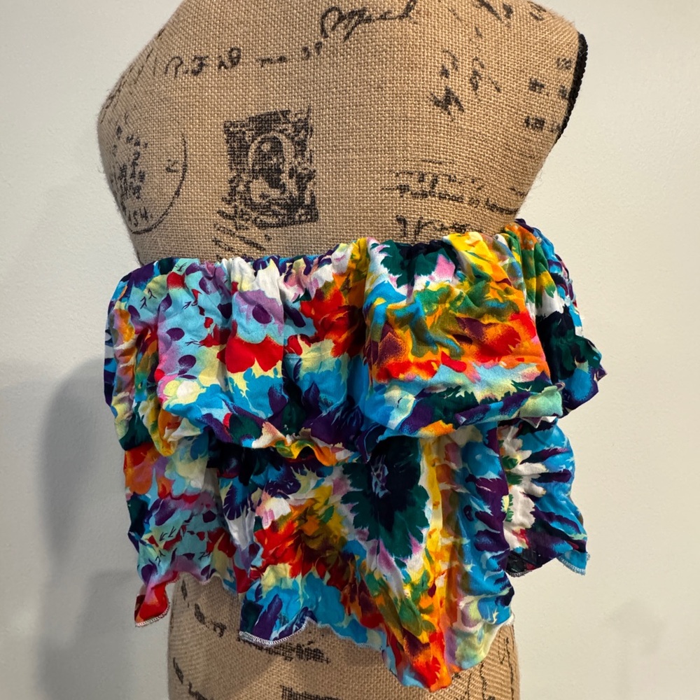 Colorful Off-Shoulder Ruffle Top - Picture 3 of 3